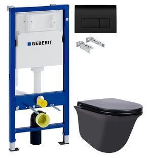Інсталяція Geberit Duofix 458.103.00.1 з клавішею Delta50 чорний матовий + Унітаз підвісний Qtap Virgo чорний матовий QT1833051ERMB з сидінням Soft Close