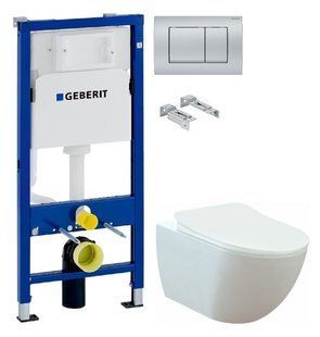 Інсталяція Geberit Duofix 458.103.00.1 з клавішею Delta30 хром матовий + Унітаз підвісний Creavit Free FE322-11CB00E-0000 з сидінням Soft Close