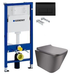 Инсталляция Geberit Duofix 458.103.00.1 с клавишей Delta50 черный матовый + Унитаз подвесной Qtap Tern QT1733052ERMB с сиденьям Soft Close