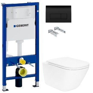 Інсталяція Geberit Duofix 458.103.00.1 з клавішею Delta50 чорний мат + Унітаз підвісний Roca Gap A34H470000 з сидінням Slim Soft Close