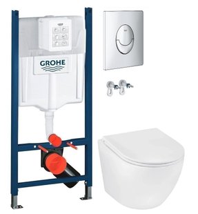 Инсталляция Grohe Rapid SL 38721001 4 в 1 + Унитаз подвесной Kroner Harz WHI493736 с сиденьям Soft Close