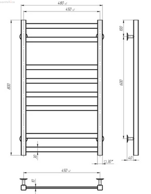 Рушникосушка електрична Deffi Avast 450x800 чорна матова B.AV.80.45.8.E.B.L.2 ліва