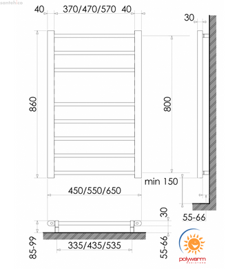 Рушникосушка електрична Polywarm Kraft Sensor Wi-Fi 550x860 ER 8/55