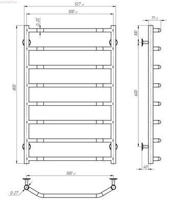 Полотенесушитель электрическая Deffi Трапеция 500x800 черный матовый D.TR.80.50.8.E.B.R.5 правый