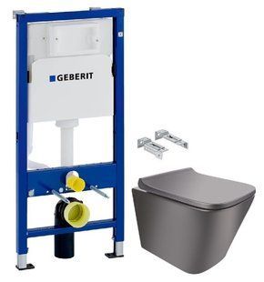 Инсталляция Geberit Duofix 2 в 1 458.103.00.1 + Унитаз подвесной Qtap Tern QT1733052ERMB с сиденьям Soft Close
