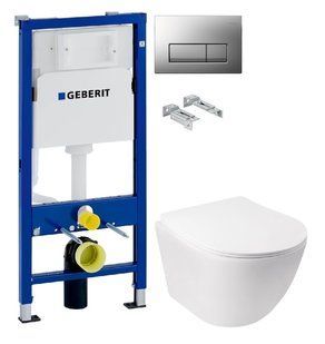 Инсталляция Geberit Duofix 458.103.00.1 с клавишей Delta50 хром матовый + Унитаз подвесной Q-Tap Jay Rimless QT07335176W с сиденьям Soft Close