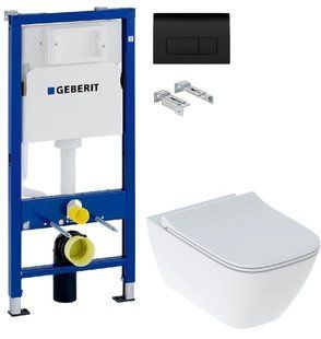 Инсталляция Geberit Duofix 458.103.00.1 с клавишей клавишей Delta50 черный матовый + Унитаз подвесной Geberit Smyle Square 500.685.01.1 с сиденьем Soft Close