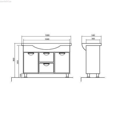 Тумба Глорія підлогова 108 см з кошиком для білизни з умивальником ОР0000119