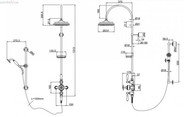 Термостатическая душевая система Burlington H13-BI