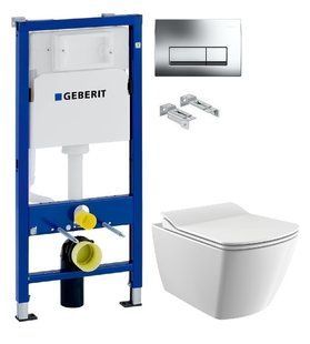 Інсталяція Geberit Duofix 458.103.00.1 з клавішею Delta50 хром глянцевий + Унітаз підвісний Creavit Elegant Rim-Off EG321-11CB00E-0000 з сидінням Soft Close