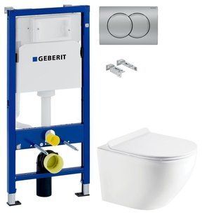 Инсталляция Geberit Duofix 458.103.00.1 с клавишей Delta01 хром матовый + Унитаз подвесной Koller Pool Round RN-0490-RW с сиденьем Soft Close