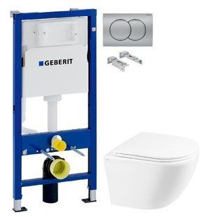 Инсталляция Geberit Duofix 458.103.00.1 с клавишей Delta01 хром матовый + Унитаз подвесной Qtap Robin Ultra Quiet QT1333046EUQW с сиденьем Soft Close