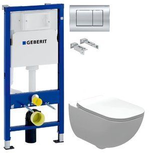 Інсталяція Geberit Duofix 458.103.00.1 з клавішею Delta30 хром глянцевий + Унітаз підвісний Roca Alegra Rimless A34H139000 з сидінням Soft Close