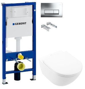 Інсталяція Geberit Duofix 458.103.00.1 з клавішею клавішею Delta50 хром глянець + Унітаз підвісний Villeroy&Boch Subway 3.0 4670T901 з сидінням Soft Close