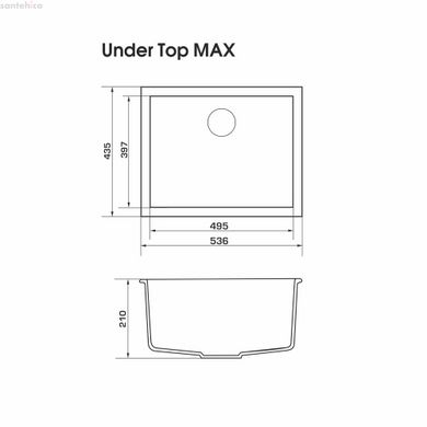Мийка UNDER TOP MAX grafito (535*435mm.) 3009