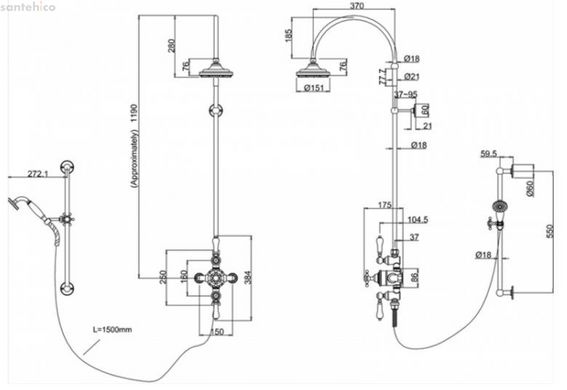 Термостатическая душевая система Burlington H12-BI
