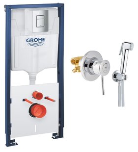 Инсталляция для унитаза Grohe Solido 4 в 1 39930000 + Гигиенический душ Grohe BauClassic & Vitalio trigger spray bundle хром UA202606QF