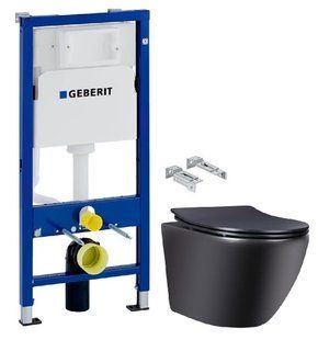 Инсталляция Geberit Duofix 2 в 1 458.103.00.1 + Унитаз подвесной Qtap Robin черный матовый QT1333046ENRMB с сиденьям soft-close