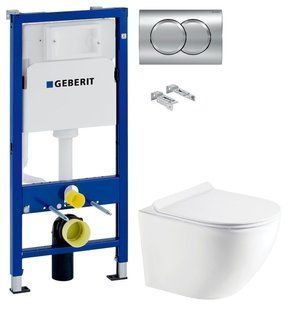 Инсталляция Geberit Duofix 458.103.00.1 с клавишей Delta01 хром глянцевый + Унитаз подвесной Koller Pool Round RN-0490-RW с сиденьем Soft Close