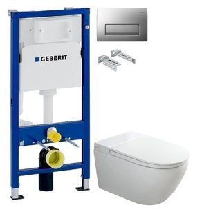 Інсталяція Geberit Duofix 458.103.00.1 з клавішею Delta50 матовий хром + підвісний унітаз Koer TB-0101 Smart KR6117 з електронним керуванням