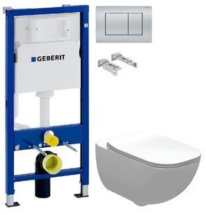 Інсталяція Geberit Duofix 458.103.00.1 з клавішею Delta30 хром матовий + Унітаз підвісний Roca Alegra Rimless A34H139000 з сидінням Soft Close