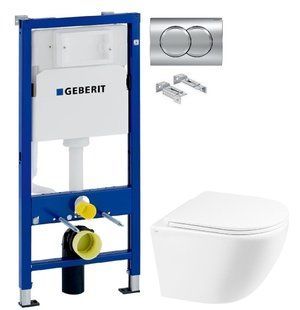 Инсталляция Geberit Duofix 458.103.00.1 с клавишей Delta01 хром глянцевый + Унитаз подвесной Qtap Robin Ultra Quiet QT1333046EUQW с сиденьем Soft Close