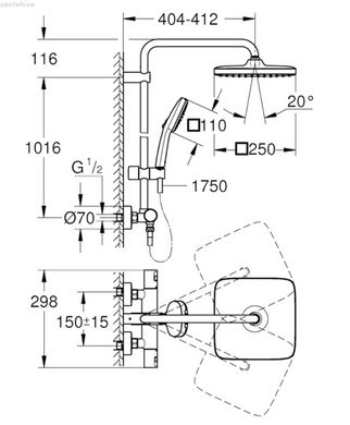 Душевая система с термостатом Grohe QuickFix Vitalio Comfort System 250 Cube черный матовый 266962431