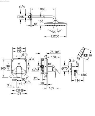 Душова система прихованого монтажу Grohe Cubeo Tempesta 250 хром 1053360000