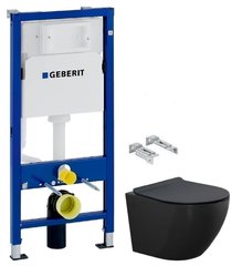 Инсталляция Geberit Duofix 458.103.00.1 2 в 1 + Унитаз подвесной Newarc Modern черный матовый 3823B-M с сиденьем Soft-Close