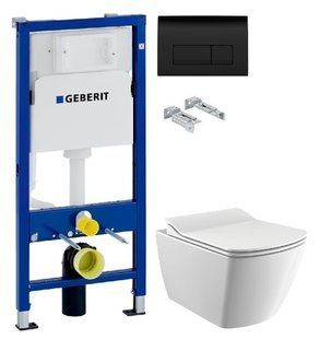 Інсталяція Geberit Duofix 458.103.00.1 з клавішею Delta50 чорний матовий + Унітаз підвісний Creavit Elegant Rim-Off EG321-11CB00E-0000 з сидінням Soft Close