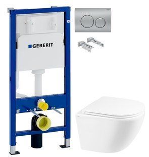 Инсталляция Geberit Duofix 458.103.00.1 с клавишей Delta20 хром матовый + Унитаз подвесной Qtap Robin Ultra Quiet QT1333046EUQW с сиденьем Soft Close