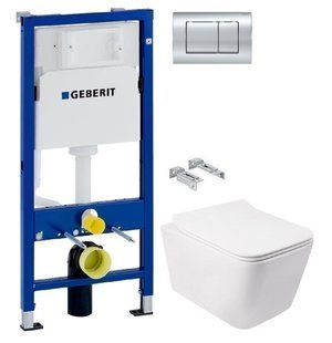 Інсталяція Geberit Duofix 458.103.00.1 з клавішею Delta30 хром глянцевий + Унітаз підвісний Qtap Crow QT05335170W з сидінням Soft Close