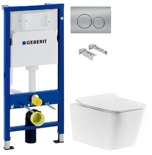 Інсталяція Geberit Duofix 458.103.00.1 з клавішею Delta20 хром матовий + Унітаз підвісний Devit Linea 3040120 із сидінням Soft Close
