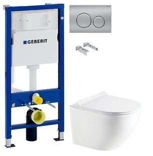 Инсталляция Geberit Duofix 458.103.00.1 с клавишей Delta20 хром матовый + Унитаз подвесной Koller Pool Round RN-0490-RW с сиденьем Soft Close