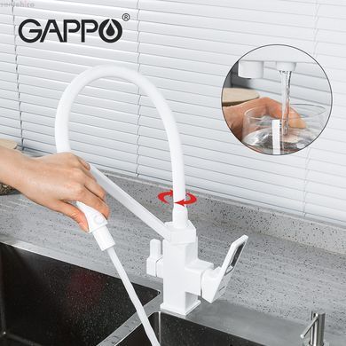 Смеситель для кухни на две воды GAPPO G4317-8 с гибким изливом, белый.