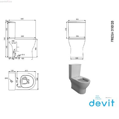 Унитаз напольный Devit Fresh 3110120 с бачком и сиденьям Soft Close