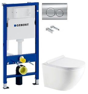 Инсталляция Geberit Duofix 458.103.00.1 с клавишей Delta20 хром глянцевый + Унитаз подвесной Koller Pool Round RN-0490-RW с сиденьем Soft Close