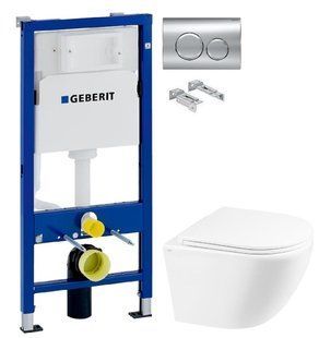 Інсталяція Geberit Duofix 458.103.00.1 з клавішею Delta20 хром глянцевий + Унітаз підвісний Qtap Robin Ultra Quiet QT1333046EUQW з сидінням Soft Close