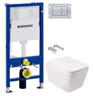 Інсталяція Geberit Duofix 458.103.00.1 з клавішею Delta30 хром матовий + Унітаз підвісний Qtap Crow QT05335170W з сидінням Soft Close