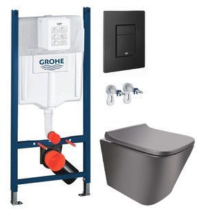 Інсталяція Grohe Rapid SL 3884000G з клавішею Skate Cosmopolitan чорною матовою + Унітаз підвісний Qtap Tern QT1733052ERMB з сидінням Soft Close