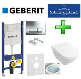 Инсталляция Geberit 458.178.21.1 4в1 с унитазом Villeroy&Boch 5660HR01 без ободка с крышкой Slow Close