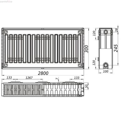 Радиатор стальной панельный KALITE 22 сторона 300х2800 22311