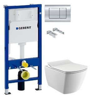 Інсталяція Geberit Duofix 458.103.00.1 з клавішею Delta30 хром глянцевий + Унітаз підвісний Creavit Elegant Rim-Off EG321-11CB00E-0000 з сидінням Soft Close