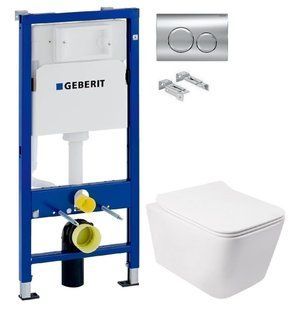 Інсталяція Geberit Duofix 458.103.00.1 з клавішею Delta20 хром глянцевий + Унітаз підвісний Qtap Crow QT05335170W з сидінням Soft Close