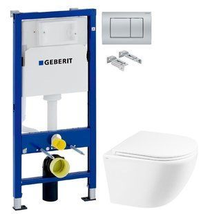Інсталяція Geberit Duofix 458.103.00.1 з клавішею Delta30 хром матовий + Унітаз підвісний Qtap Robin Ultra Quiet QT1333046EUQW з сидінням Soft Close