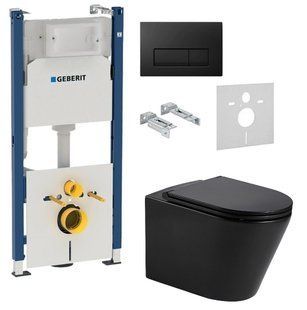 Інсталяція Geberit Duofix 3 В 1 458.126.00.1 з клавішею Geberit Delta51 115.119.DW.1 + Унітаз підвісний Volle NEMO BLACK Rimless чорний матовий 13-17-316 Black з сидінням Slim slow-closing