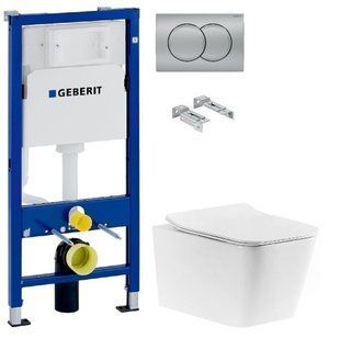 Инсталляция Geberit Duofix 458.103.00.1 с клавишей Delta01 хром матовый + Унитаз подвесной Devit Linea 3040120 с сиденьем Soft Close