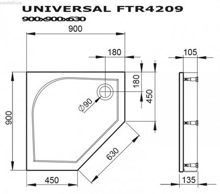 Душовий піддон DEVIT Universal 90х90 п'ятикутний FTR4209